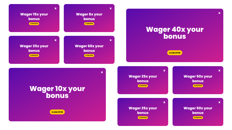 Multiple examples of wagering requirements on bingo site welcome offers