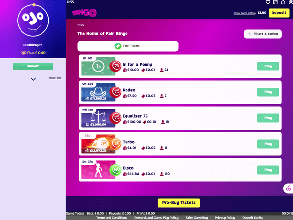 PlayOJO Bingo Desktop Screenshot 3