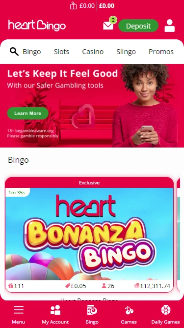 Heart Bingo Mobile Screenshot 1