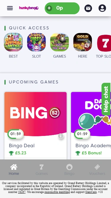Hunky Bingo Mobile Screenshot 1