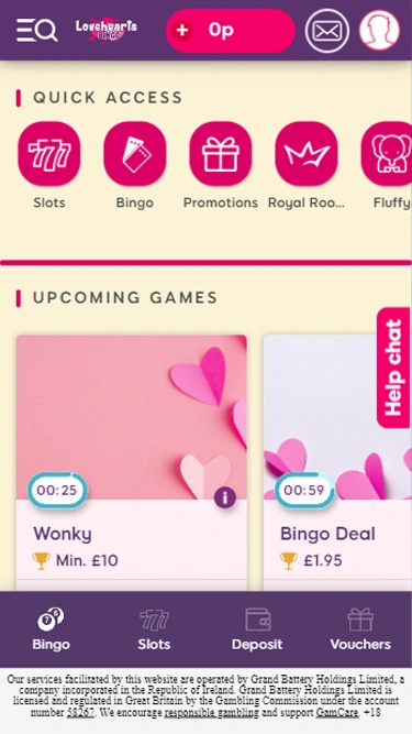 Lovehearts Bingo Mobile Screenshot 1