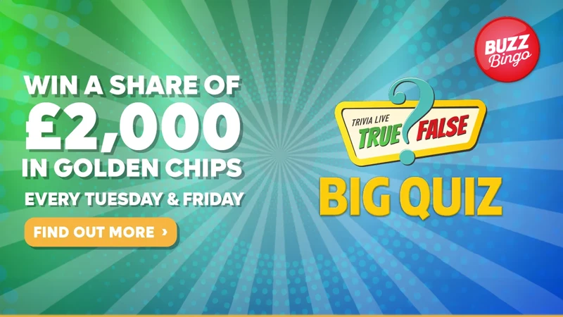 Land your share of £2,000 in live casino chips with Buzz Bingo’s Big Quiz